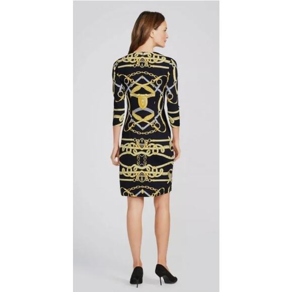 J. McLaughlin Sophia Dress Knee Length Gold Chesire Pattern size Medium‎ - Picture 9 of 9